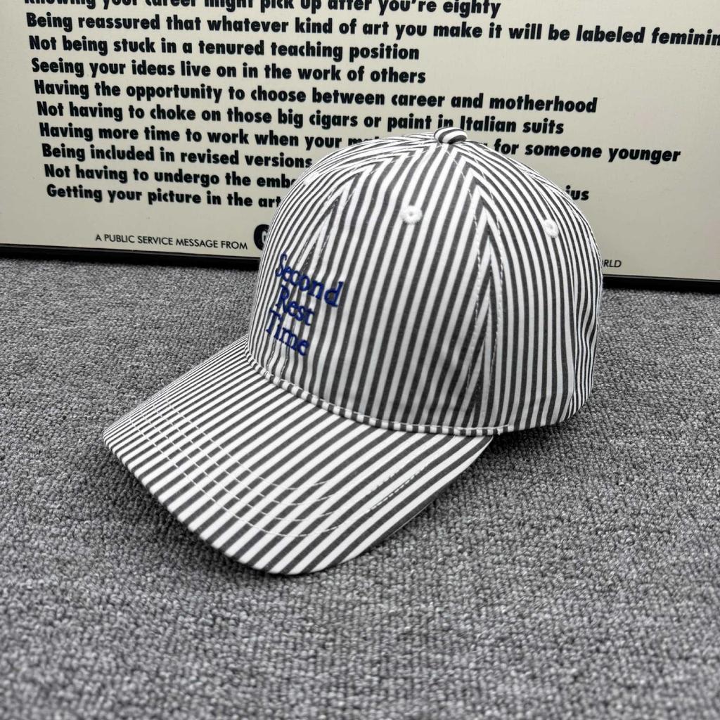 New embroidered vertical striped baseball cap women's summer soft top sunscreen cap versatile face visor
