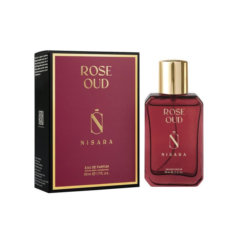 Nisara Rose Oud Unisex Perfume for Men and Woman - 50 ml | Long Lasting Eau De Parfum | Rose-Amber Fragrance with Rose,Pear,Oud,Amber, Musk 50ML