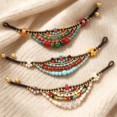 Originelles gewebtes Armband im ethnischen Stil, Retro-Naturstein, mehrschichtiges Armband im böhmischen exotischen Stil
