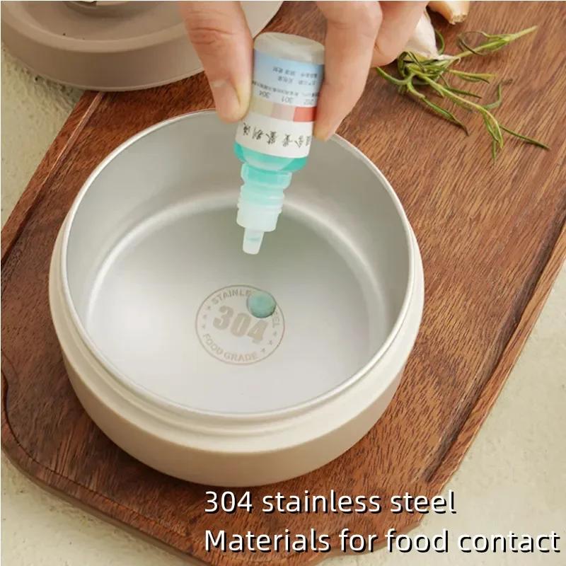 Přenosná termoska z nerezové oceli 304, izolovaná krabička na oběd, nepropustná, uzavřená, studentská krabička na oběd, vícevrstvá kulatá bento krabička