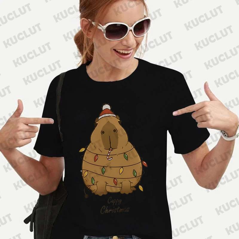 Woman Clothing Japanese Style Cute Capybara Print Tees Shirt Fashion Female Clothes T-Shirts Funny Animal Graphic Y2k Tops