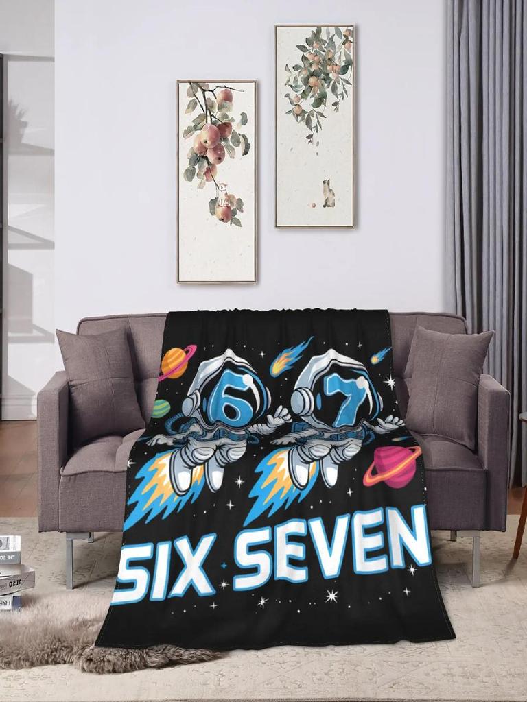 Soft Warm Flannel Throw Blanket for Kids Camping Bed Six Seven Funny Italian Brainrot Gaming Meme Design