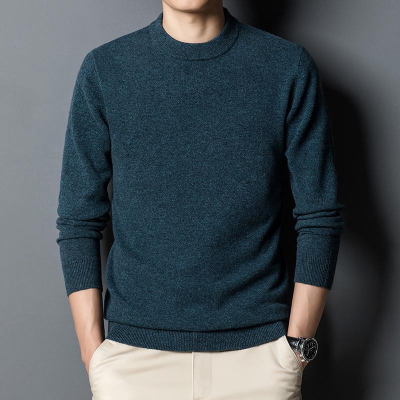 Men's 2025 Autumn/Winter Pure Wool Round Neck Sweater - Solid Color Knit
