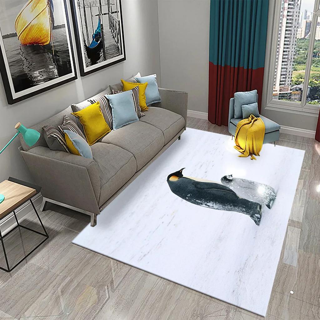 Antarctica Penguin Pattern Carpet Cute Animal Large Carpet for Living Room Bedroom Decor Area Mats Bathroom Non-slip Mat Carpet