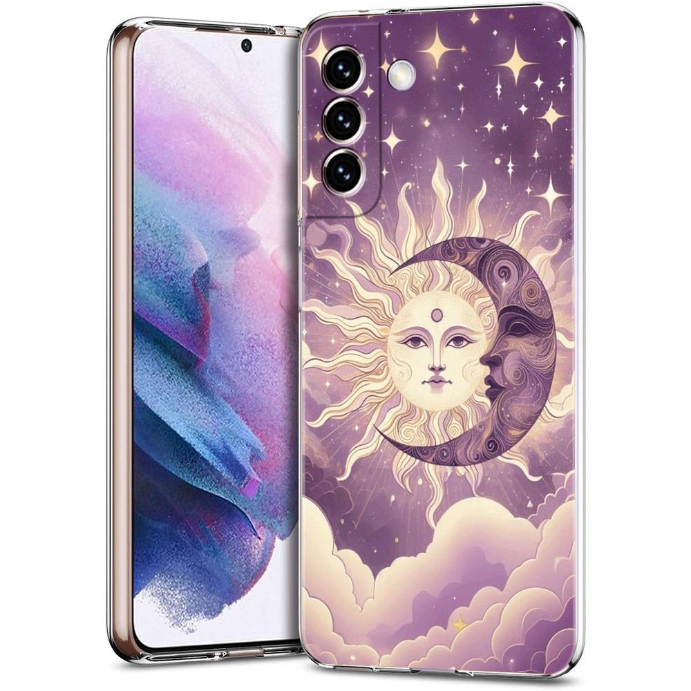 Transparent Phone Case Cover for Samsung Galaxy S25 S24 S23 S22 S20 S21 FE Ultra S24 S23 S10 S10E Plus 5G Sun Moon Stars Pattern