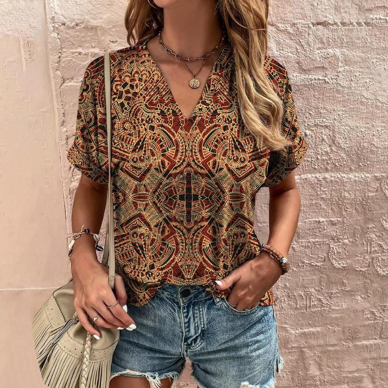 Vintage T Shirt for Women V-Neck Short Sleeve Summer Loose Casual Women's Clothing Pullover Ladies T-Shirt Streetwear Harajuku