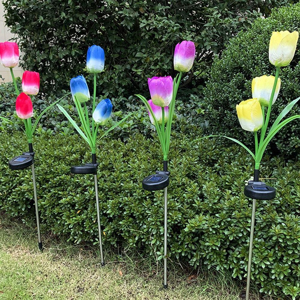 Stainless Steel Solar LED Light Waterproof Modern Lawn Lamp Creative Simulated Tulip Rose Flower Lamp Christmas