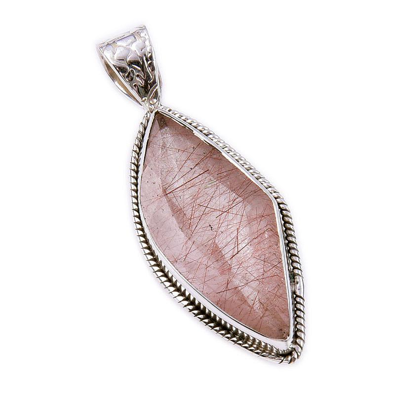 Natural Angel Hair Quartz Gemstone 925 Solid Sterling Silver Pendant 1.50'' A8Y64
