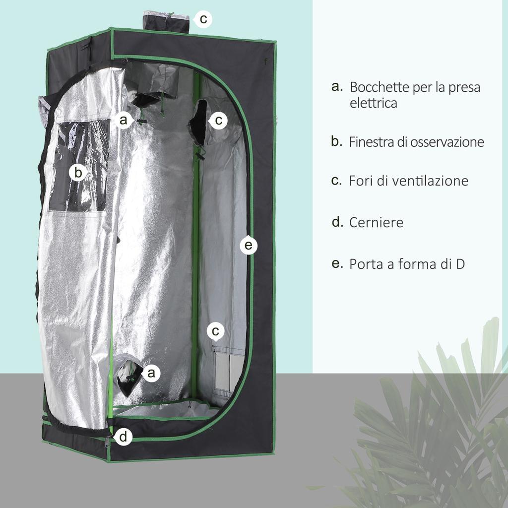 Grow Tent Reflective Mylar Hydroponic with Adjustable Vents and Floor Tray for Indoor Plant Growing, 60 x 60 x 140 cm (24.5" x 24.5" x 55")