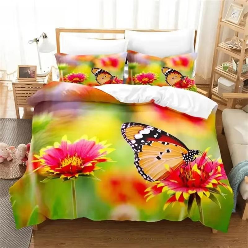 Colorful Butterfly Down Comforter Set Bedding Set 3-piece Duvet Cover Set