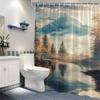 1pc Misty Mountain and River Scene Shower Curtain - Digital Artwork with Autumnal Trees & Snow-Capped Peaks
