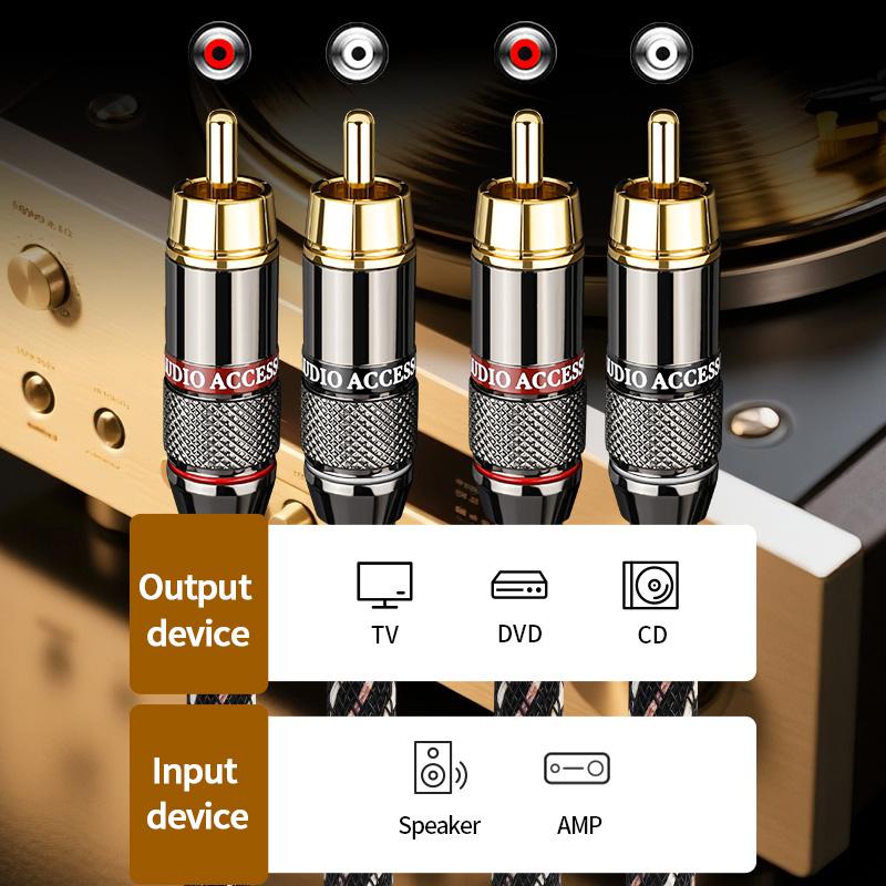 YYTCG HIFI Stereo RCA Audio Cable 6N OFC Male to Male 2RCA to 2RCA Audio Cable with Gold Plated Connector Plug For CD Amplifier
