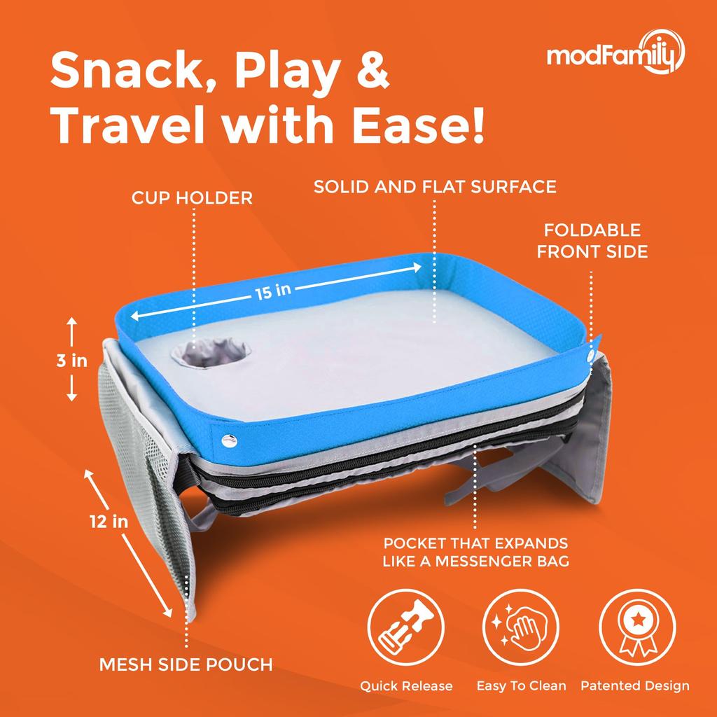 ModFamily Car Child Child Seat Car Back Seat Travel Lap Ages Table, Tray, Table, In-Car Table, Desk, Tray, Blue/Gray, 3+