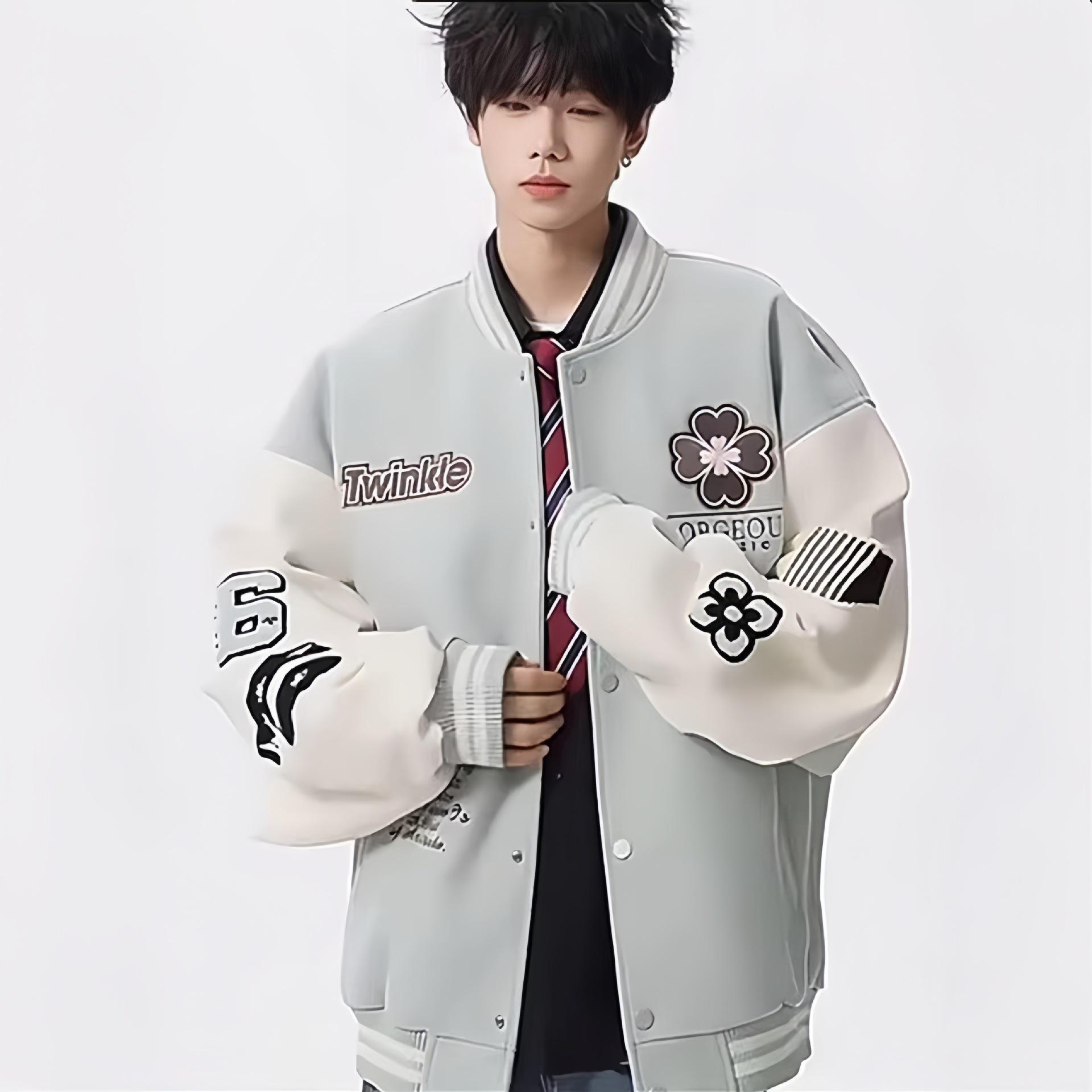 

Trendy Men s Heavyweight Embroidered Baseball Jacket: Hip-Hop Street Style, Loose Fit, Wool Blend PU Leather, Perfect for Spring & Autumn M світло-зелений колір