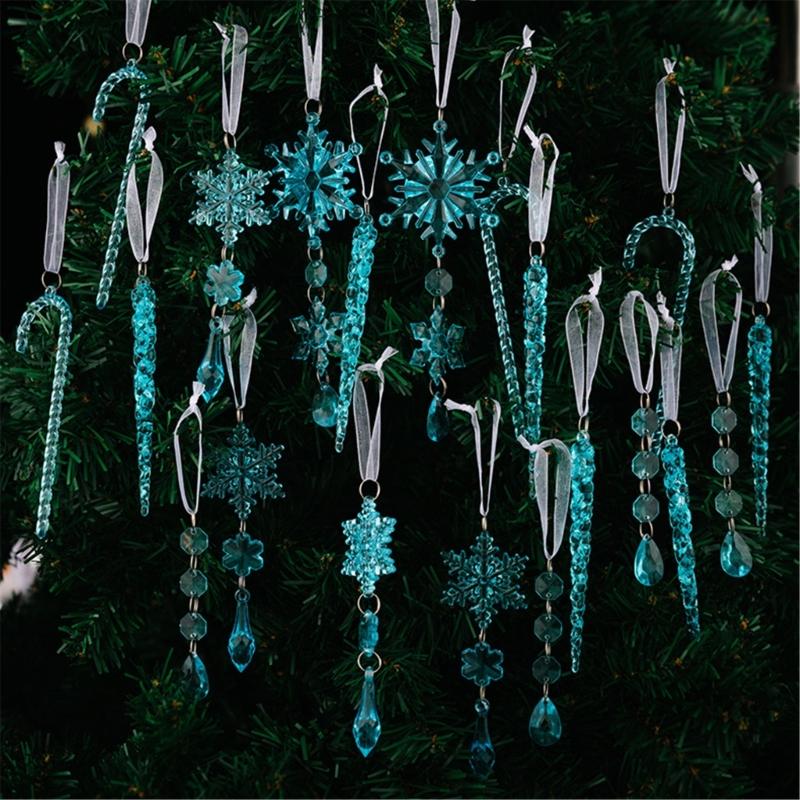 20PCS Clear Shatterproof Icicle Christmas Ornament Durable Portable Hanging Decors For Tree Door Curtain Holiday Decoration