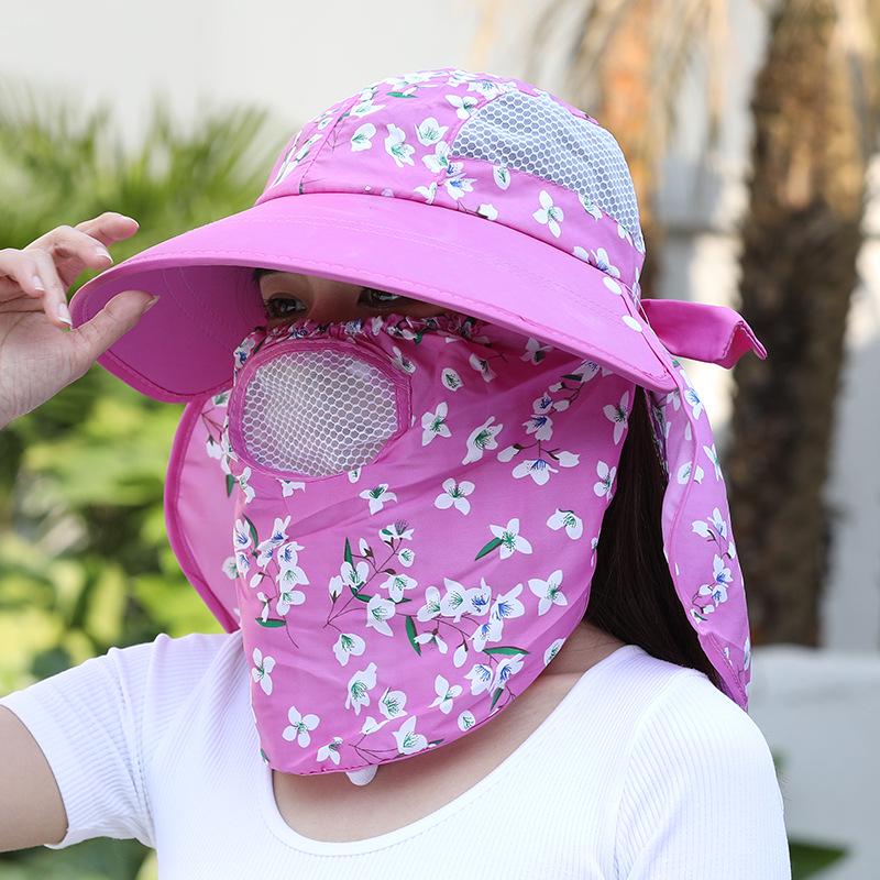Women's Floral Wide Brim Sunshade Hat with Face & Neck UV Protection - Breathable for Outdoor & Tea Picking Activities