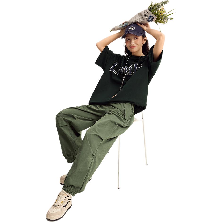Li Ning Sports Fashion Series Solid Color Tapered Woven Cargo Pants Knitted Sports Pants Women Pants Thyme-Green AYKU610-5