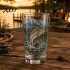 Outdoor Camping Drinkware Fishing Pint Glass Cup, Realistic Jumping Fish Pattern Design, Thickened Mountain Scenery Cups Creative Cup for And