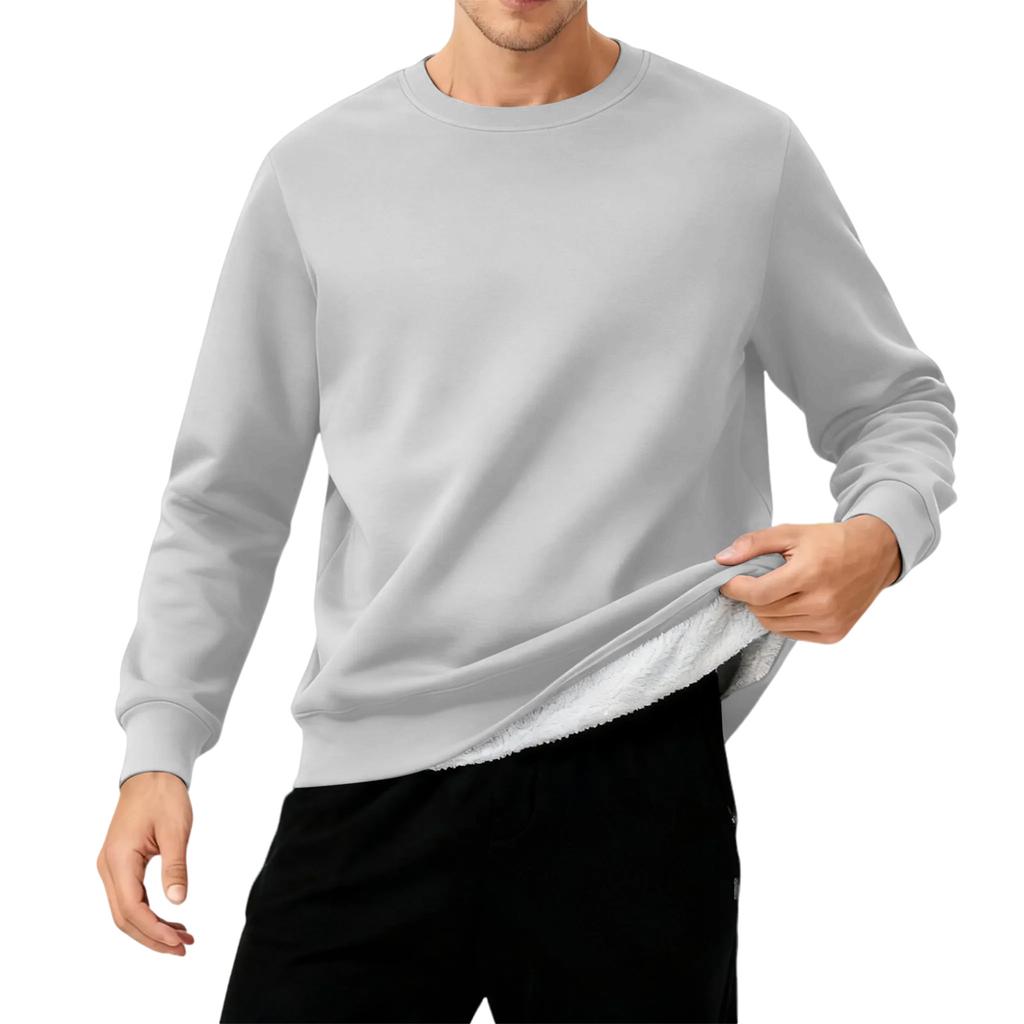 Herr Rundhals Fleecefodrad Tjock Enfärgad Sweatshirt