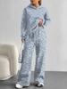 Europe, America Autumn and Winter 1116 Casual Retro Flower Long-sleeved Suit Women's Hooded Sweater Trousers Two-piece Set