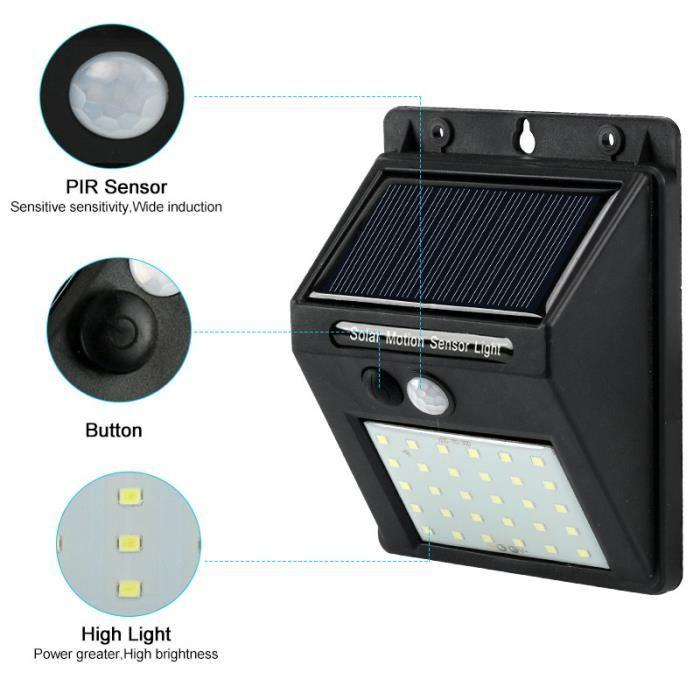 Lampe solaire LED - Induction - 30 LEDs - Détecteur de mouvement PIR - Imperméable - Jardin