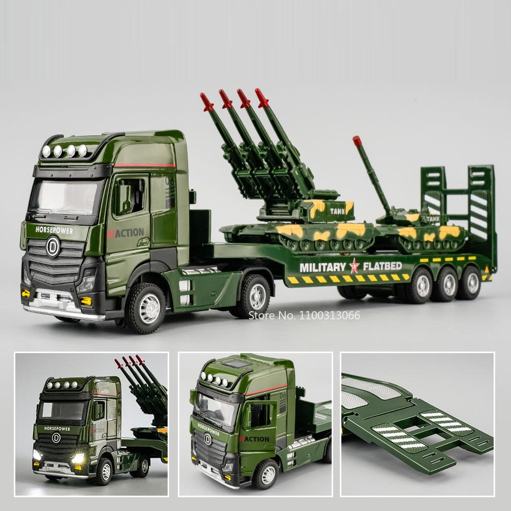 1:32 Legierte Ingenieur-Transportfahrzeugmodelle Spielzeugautos Licht Ton Tür geöffnet Anhänger Militärpanzer Für Kinder Jungen Geschenke