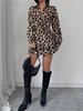 Autumn New Leopard Print V-Neck Long Sleeve Sexy Dress