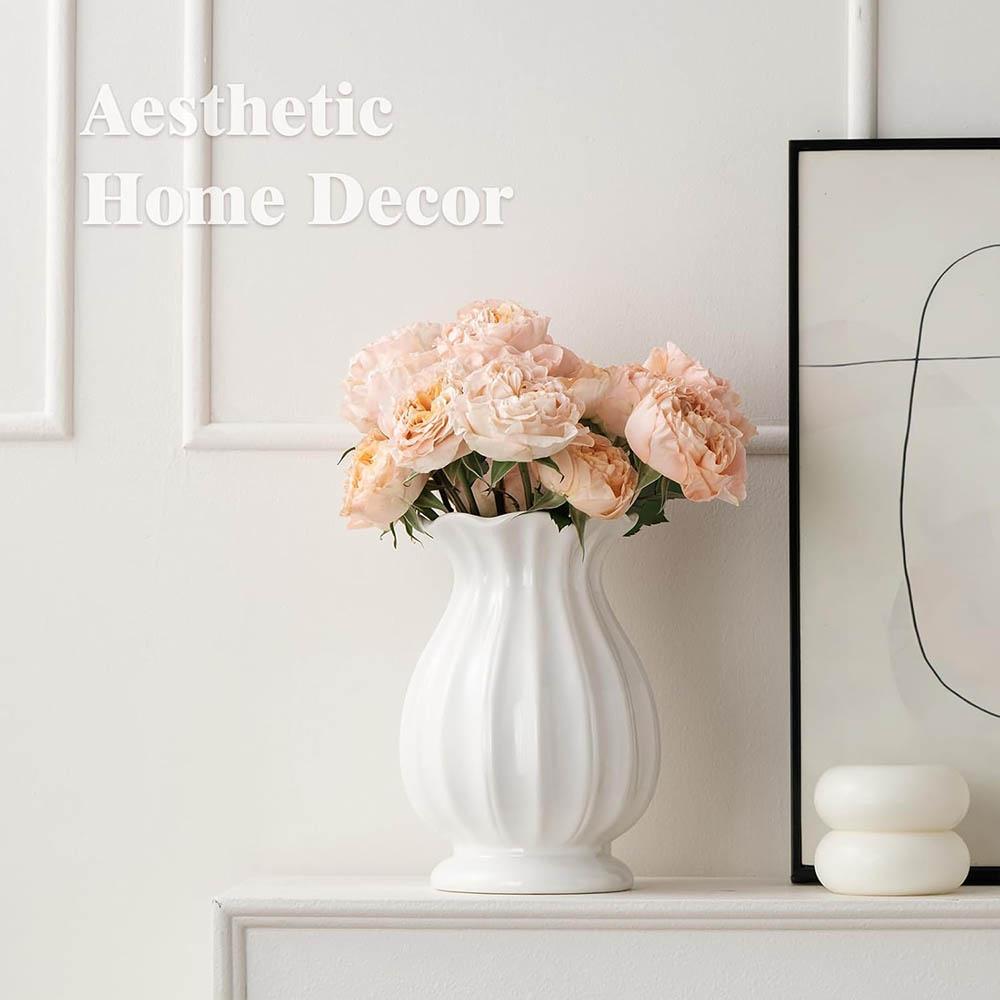 White Ceramic Vase,Flower Vases for Bouquet, Unique Vases for Farmhouse Living Room Cabinet Table Centerpieces Wedding Decor