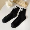 Chinese-style Cheongsam-style Lady's Socks with Retro Wooden Ear Embellishments, Mid-calf Length Socks, Trendy Plain-colored Women's Socks.