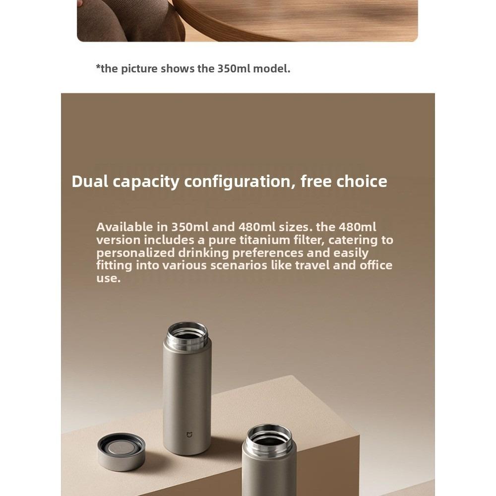 Xiaomi Taza Termo Mijia de Titanio TI2, 350ml/480ml Botella de Agua Aislada de Titanio Puro, Termo de Doble Pared para Café Té Viajes
