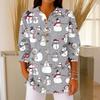 Women's Fashionable Button Collar Long-sleeved Christmas Print Pullover Top