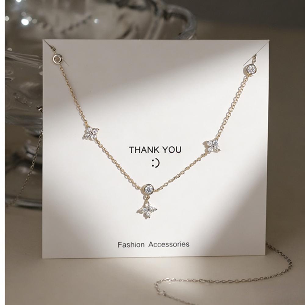 Inlaid Zircon Four-leaf Flower Chain Necklace Women Niche Light Luxury Stainless Steel Tassel Clavicle Choker Fashion Jewelry