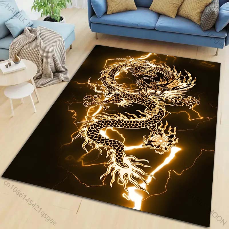 1PC Glowing Dragon Design Carpet for Living Room Bedroom Sofa Home Decor Rus Non-slip Floor Mat Luxury Gift Multiple Sizes
