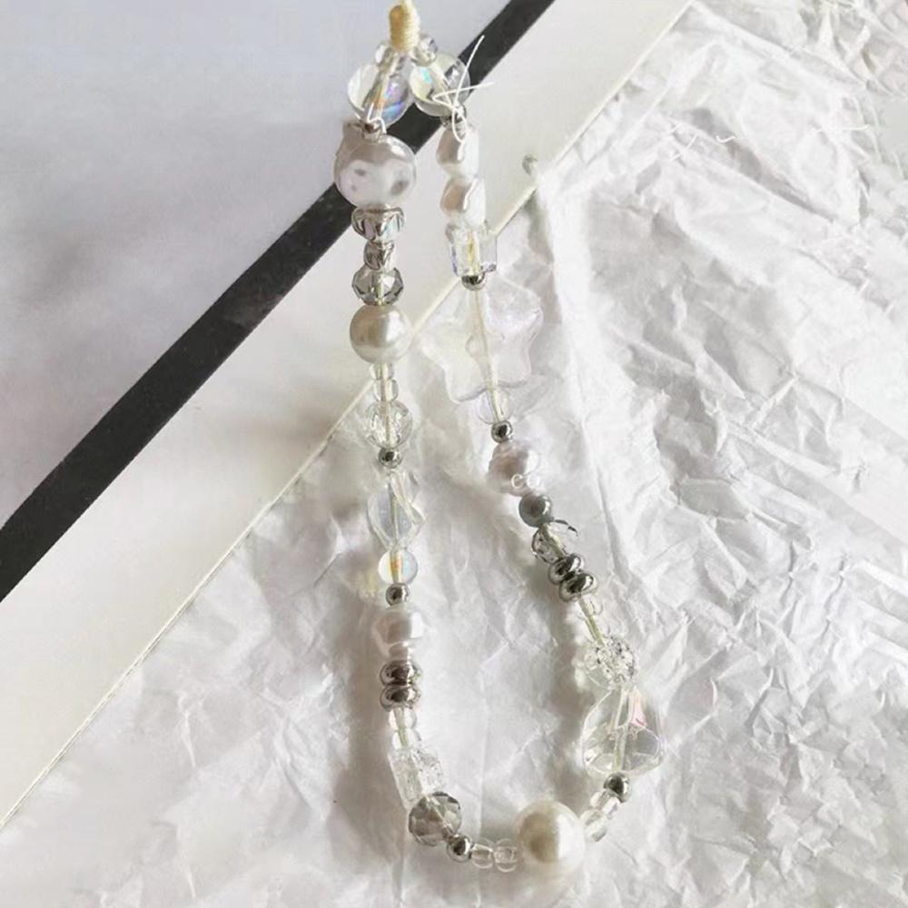 PVC Beaded Camera Wrist Strap Phone Charms Strap 25cm Pearl Bracelet Aesthetic Phone Chain A
