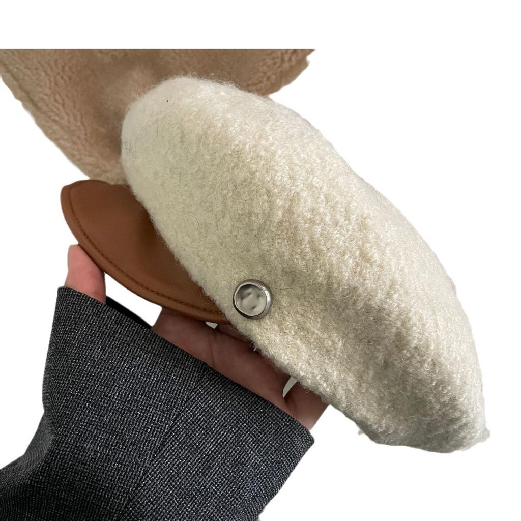 High-grade Wool Pu Soft Leather Splicing Newsboy Hat British Versatile Retro Octagonal Hat Versatile Painter Hat