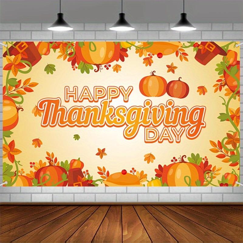 Happy Thanksgiving Banner - Vibrant Autumn themed background with pumpkins leaves and acorns