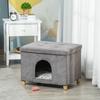 Cat House Pouf Footstool Padded with Removable and Washable Cushion, Grey