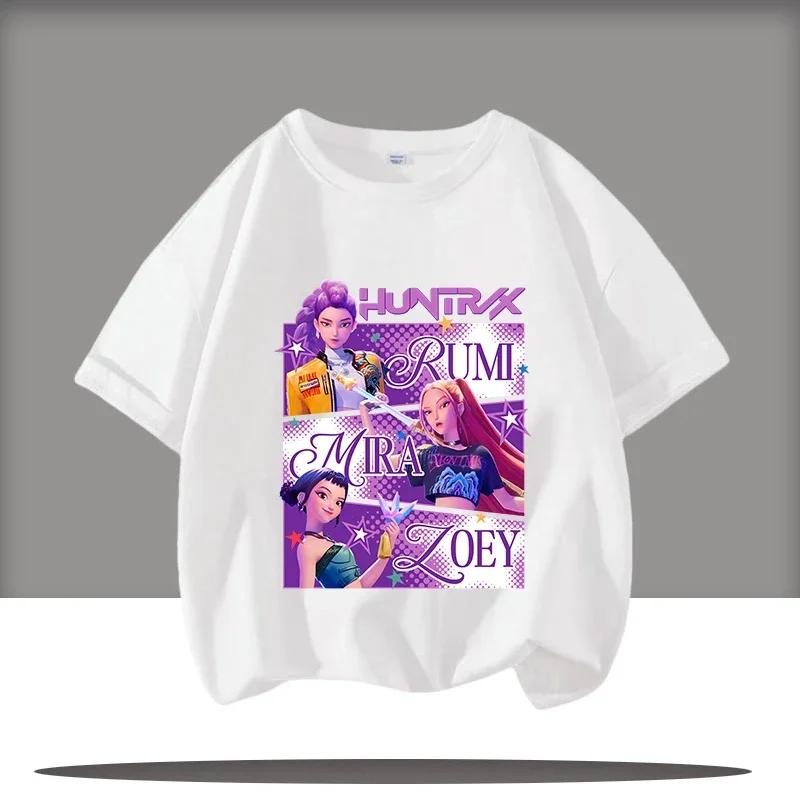 KPop Devil Hunter Cartoon Anime Peripheral Printed Children's Round Neck Fashionable Comfortable Girls' T-shirt