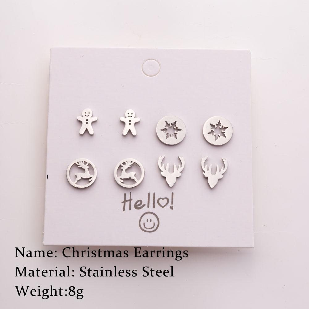 Vánoční sady náušnic pro ženy Zlatá barva Nerezová ocel Vánoční pecky Sada Los Sněhové vločky