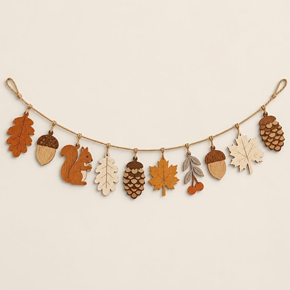 10 Stück 2D Flachfall Holzgirlande Banner DIY Basteln Herbstblatt Hängende Dekoration Kamin Regal