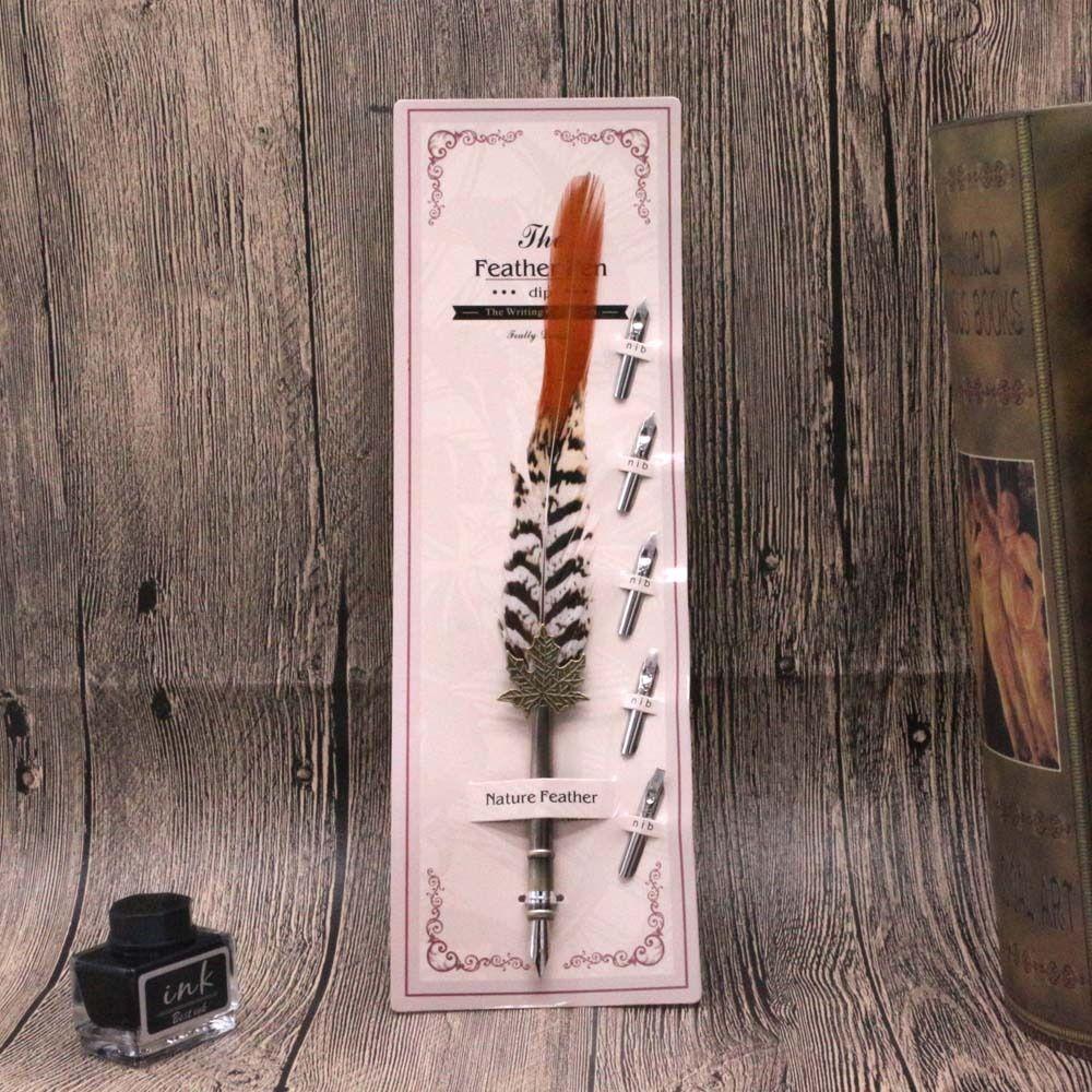 Dipped In Water Signature Ink Pen Fountain Pen Feather Dip Pen Peacock Feather Pen  Birthday Gift