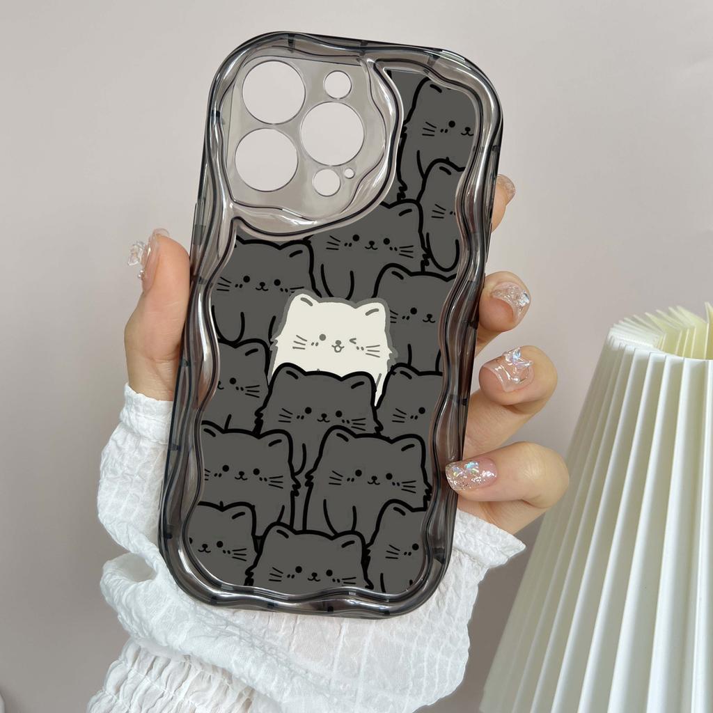LZ7 Cartoon Cat Cute Clear Soft Wave Phone Cases for iPhone 15 13 Pro Max 12 Mini 14 8 Plus XS Max XR 6 Protection Back Cover