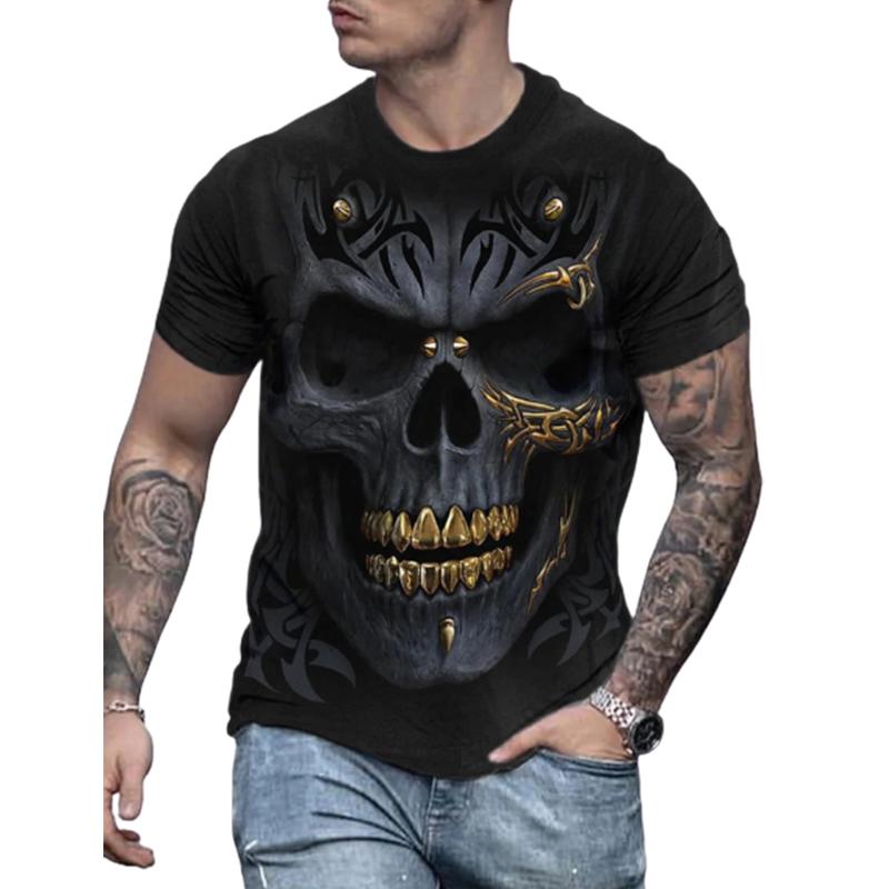 Ny sommar herr mode t-shirt personlighet gyllig döskalle tryckt herr t-shirt topp