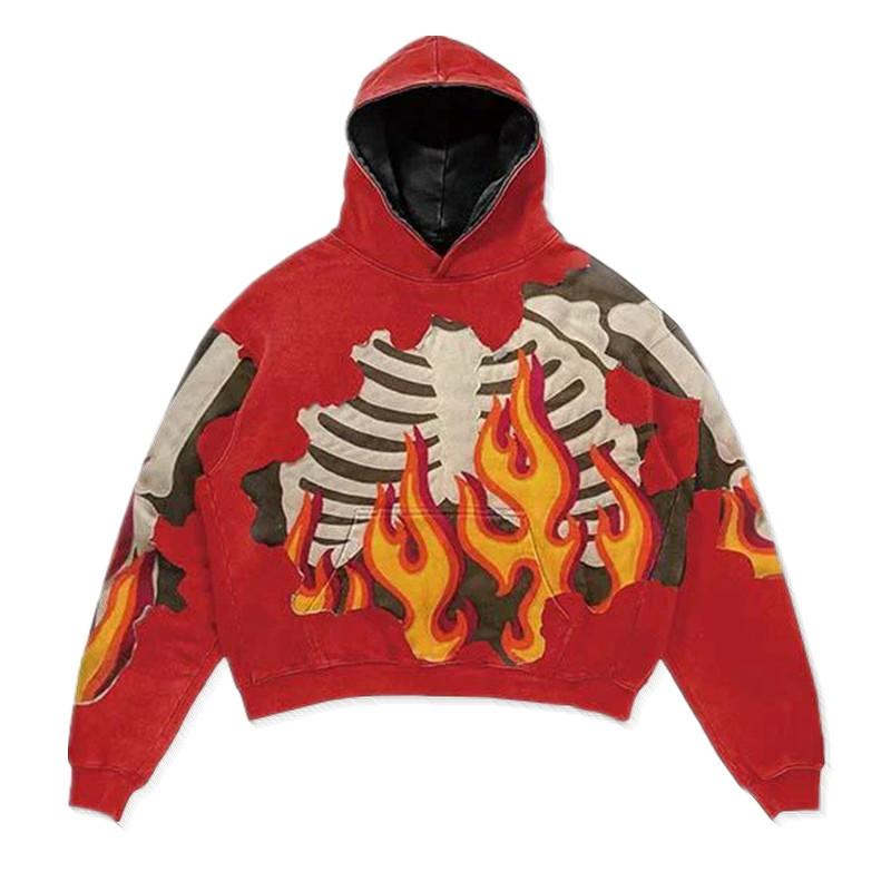 Oversize Men Streetwear Hoodie Skulls Print Long Sleeve Sweatshirts Harajuku Winter American European Hooded Pullovers Y2k