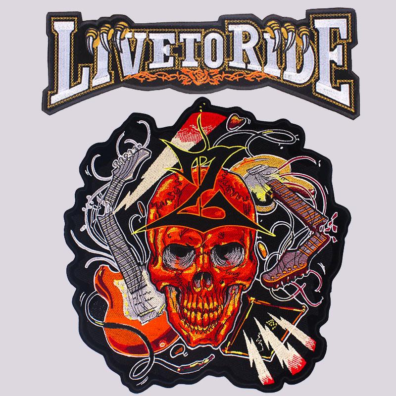 

Патч Череп Мотоцикл Байкер Большой Пришивной Термотрансферная Печать Виниловые Патчи Наклейка для Одежды Куртки DIY Аппликации Моющиеся Патчи