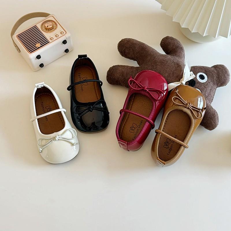 Girls PU Leather Ballet Flats With Bow Detail Soft Sole Princess Shoes Fall