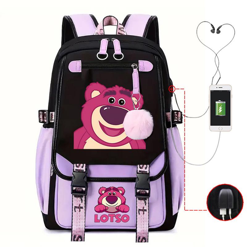 Mengmeng Xiaoqing Strawberry Bear Printing College Style Campus Primary School Student School Bag Lightweight And Large Capacity