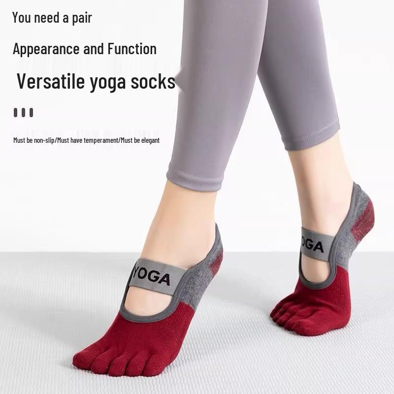 Rutschfeste Fünf-Zehen-Yogasocken für Damen - Baumwolle, Wadenhoch, Ganzjahres-Pilates-Fitnesssocken