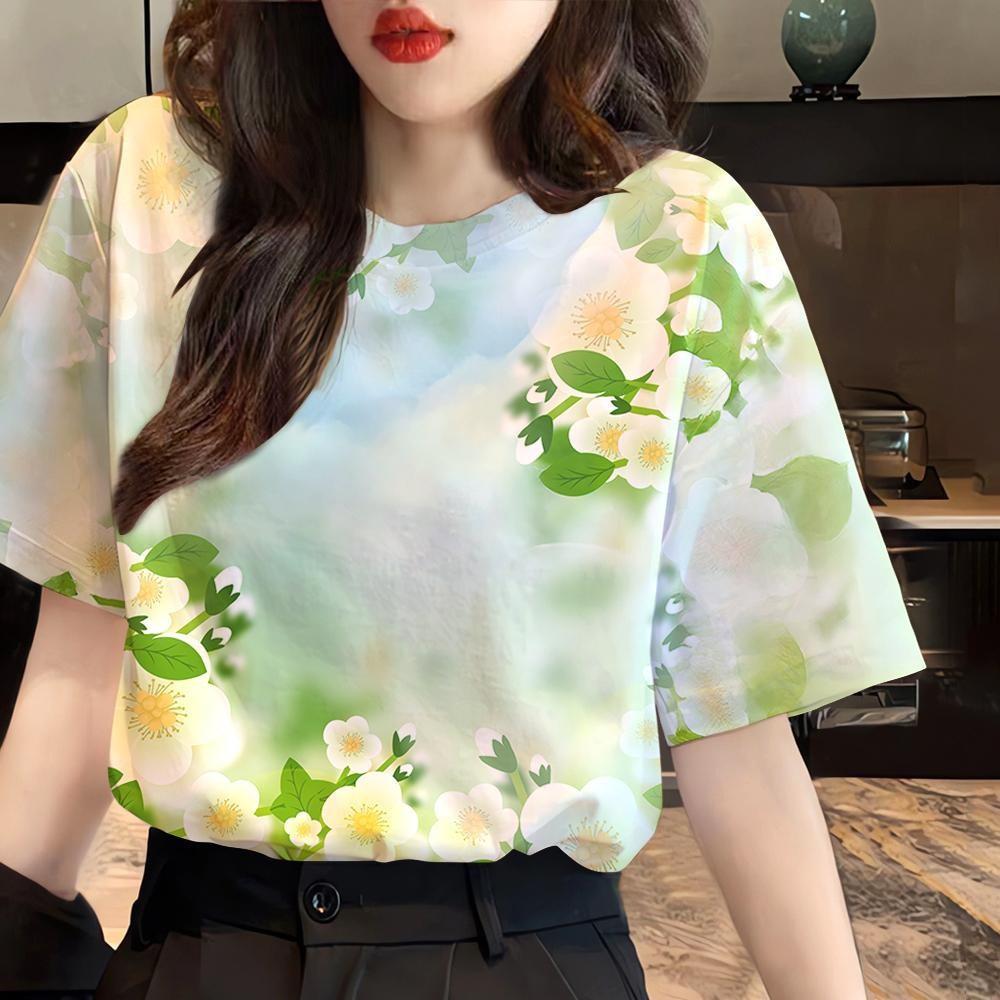 Summer Beautiful Flower 3D Print T-shirts Women Streetwear Fashion Casual Y2k Short Sleeve T Shirt O-neck Tees Tops Clothing