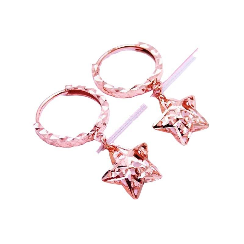 Purple Gold Hollow Five-Pointed Star Earrings Temperament Foreign Style Design Sense Rose Gold Plated Earrings